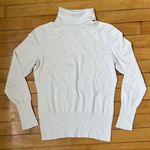 Banana Republic White Silk Cotton Cashmere Turtleneck Sweater Petite Medium PM